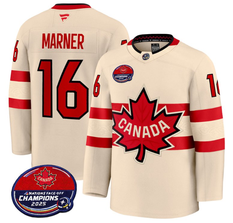 Men's Mitch Marner Jersey #16 Canada 4 Nations Face-Off 2025 Champions V2 Cream All Stitched