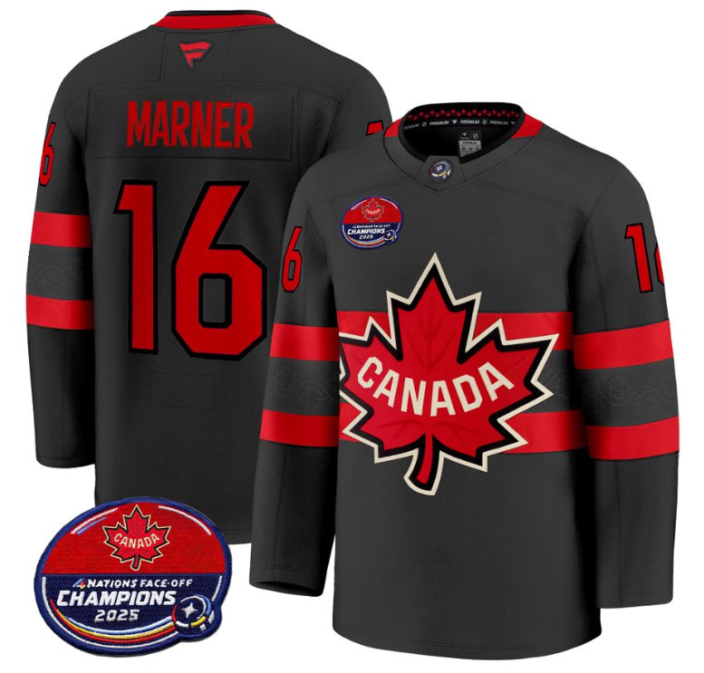 Men's Mitch Marner Jersey #16 Canada 4 Nations Face-Off 2025 Champions V2 Black All Stitched