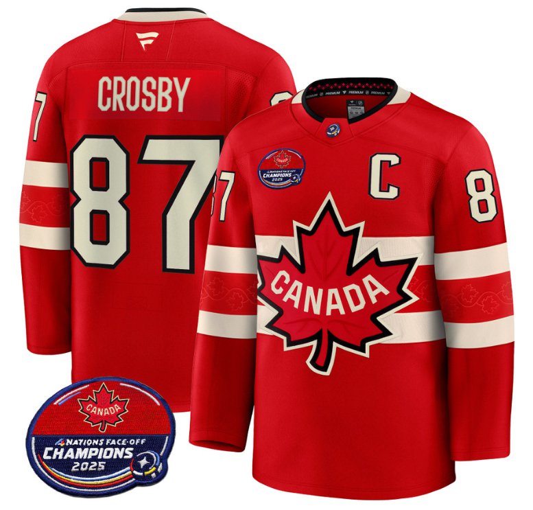 Men's Sidney Crosby Jersey #87 Canada 4 Nations Face-Off 2025 Champions V2 Red All Stitched