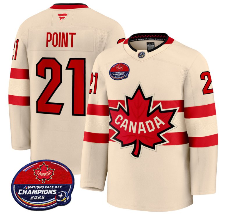 Men's Brayden Point Jersey #21 Canada 4 Nations Face-Off 2025 Champions V2 Cream All Stitched