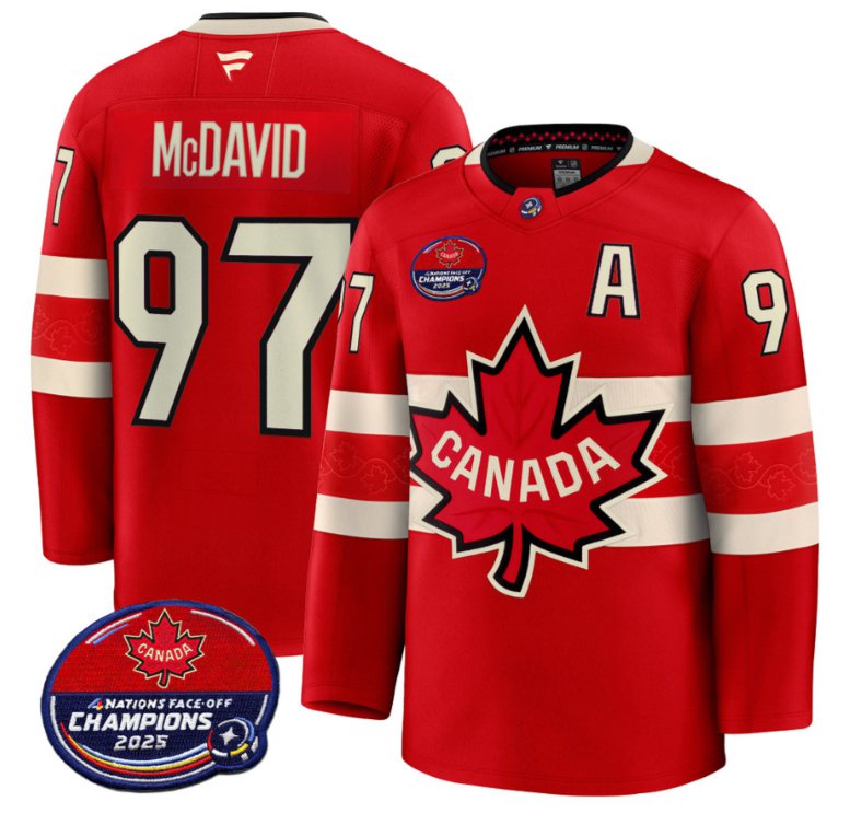 Men's Connor McDavid Jersey #97 Canada 4 Nations Face-Off 2025 Champions V2 Red All Stitched