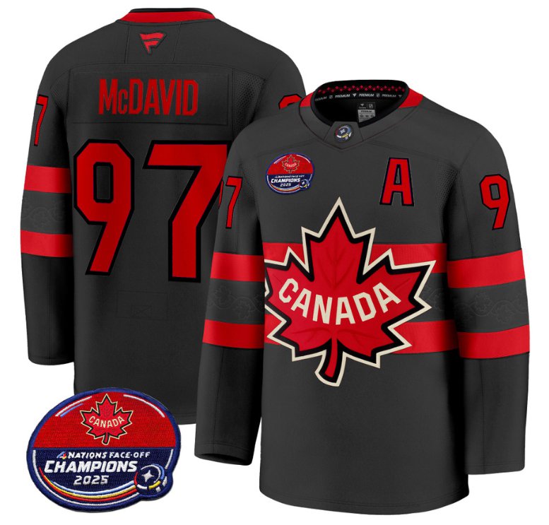 Men's Connor McDavid Jersey #97 Canada 4 Nations Face-Off 2025 Champions V2 Black All Stitched