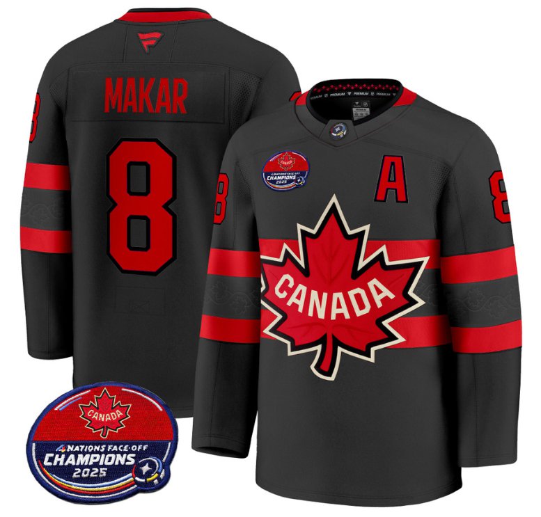 Men's Cale Makar Jersey #8 Canada 4 Nations Face-Off 2025 Champions V2 Black All Stitched