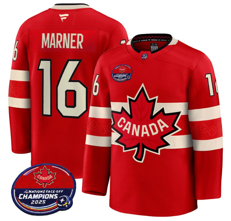 Men's Mitch Marner Jersey #16 Canada 4 Nations Face-Off 2025 Champions V2 Red All Stitched