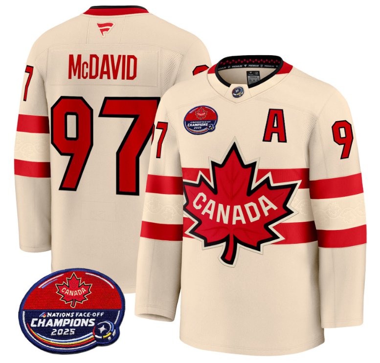 Men's Connor McDavid Jersey #97 Canada 4 Nations Face-Off 2025 Champions V2 Cream All Stitched