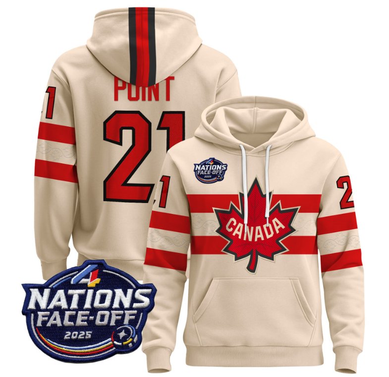 Men's Brayden Point Hoodie #21 Canada 4 Nations Face-Off 2025 Pullover V2 Cream