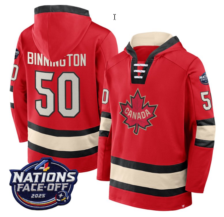 Men's Jordan Binnington Hoodie #50 Canada 4 Nations Face-Off 2025 Pullover Stitched