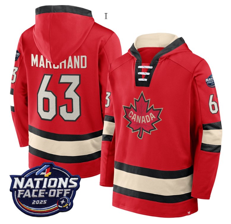 Men's Brad Marchand Hoodie #63 Canada 4 Nations Face-Off 2025 Pullover Stitched