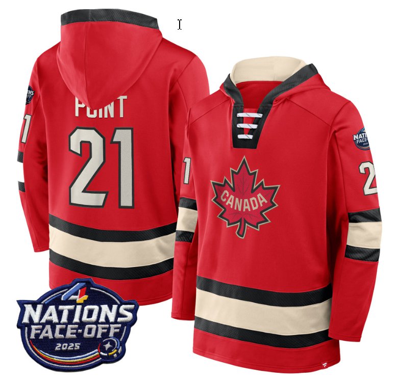 Men's Brayden Point Hoodie #21 Canada 4 Nations Face-Off 2025 Pullover Stitched