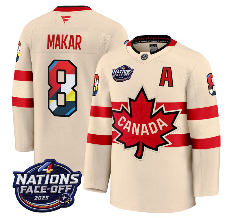 Men's Canada #8 Cale Makar Cream 4 Nations Face-Off 2025 V2 Stitched Hockey Jersey