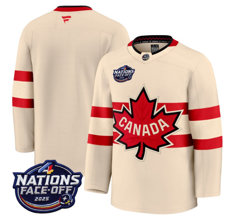 Men's Canada Blank Cream 4 Nations Face-Off 2025 V2 Stitched Hockey Jersey