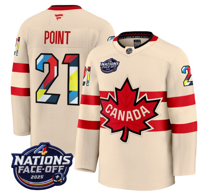 Men's Canada #21 Brayden Point Cream 4 Nations Face-Off 2025 V2 Stitched Hockey Jersey