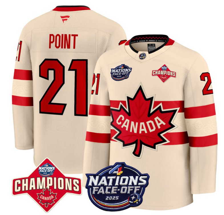 Men's Canada #21 Brayden Point Cream 4 Nations Face-Off 2025 Champions Stitched Hockey Jersey