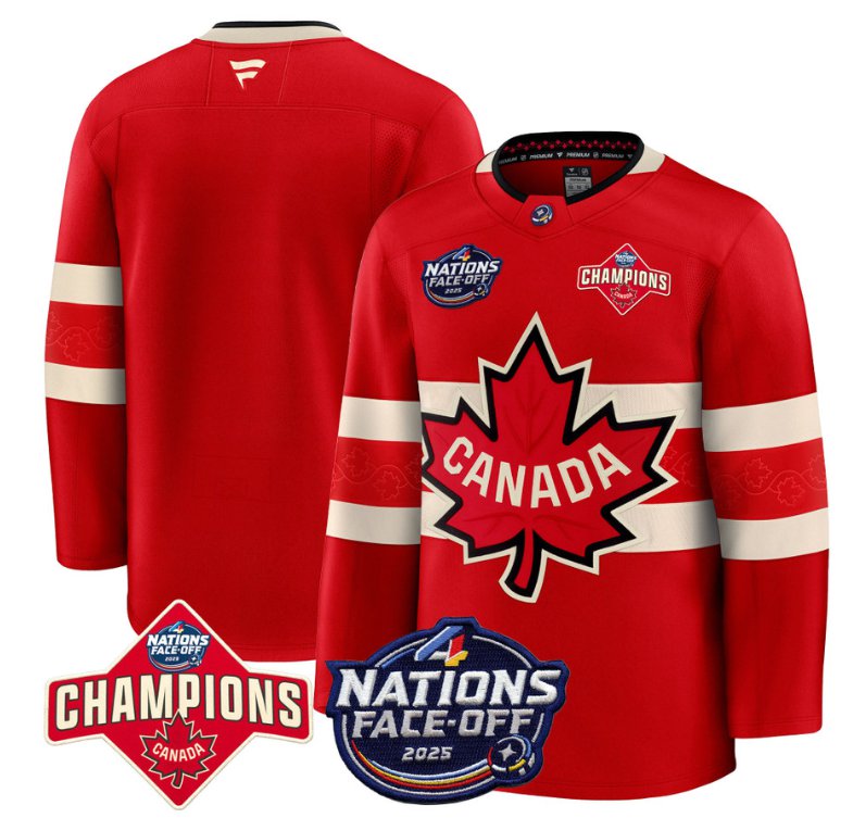 Men's Canada Blank Red 4 Nations Face-Off 2025 Champions Patch Stitched Hockey Jersey