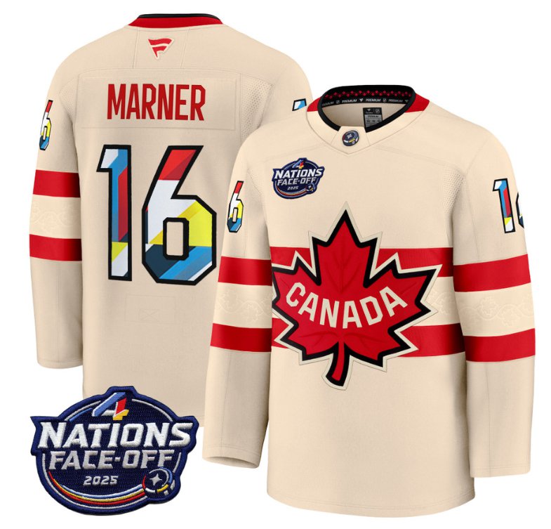 Men's Canada #16 Mitch Marner Cream 4 Nations Face-Off 2025 V2 Stitched Hockey Jersey