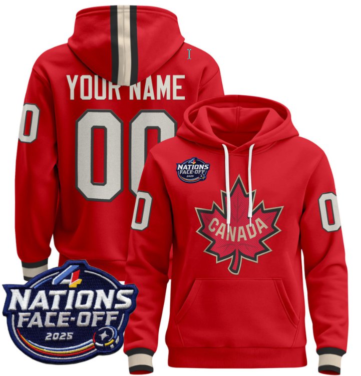 Men's Canada 4 Nations Face-Off 2025 Custom Name, Number Pullover Hoodie Stitched