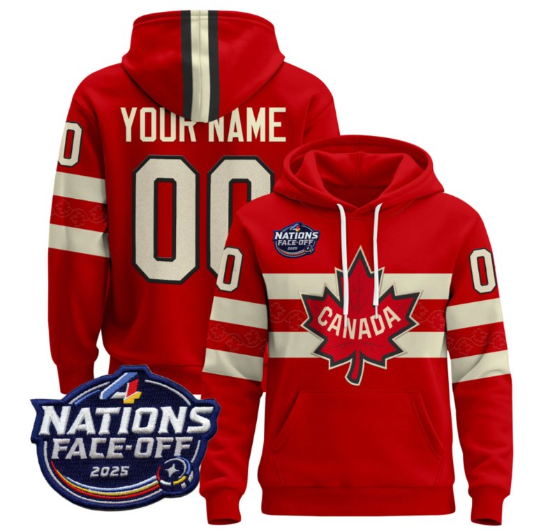 Men's Custom Canada Hoodie 4 Nations Face-Off 2025 Pullover V2 Stitched Red