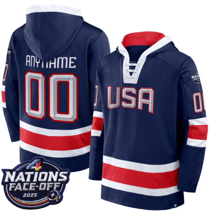 Men's Custom USA Hoodie 4 Nations Face-Off 2025 Inside Line Pullover All Stitched