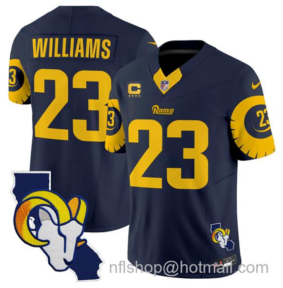 Men's Los Angeles Rams #23 Kyren Williams Navy 2025 4-Star C Patch F.U.S.E. V2 Limited Stitched Football Jersey