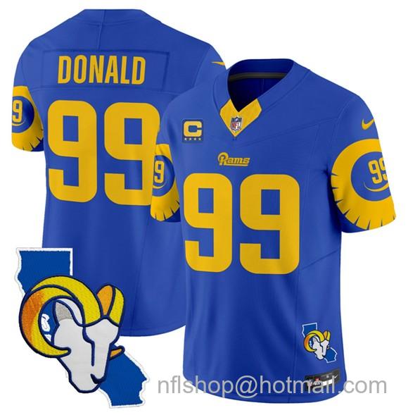 Men's Los Angeles Rams #99 Aaron Donald Royal 2025 4-Star C Patch F.U.S.E. V2 Limited Stitched Football Jersey