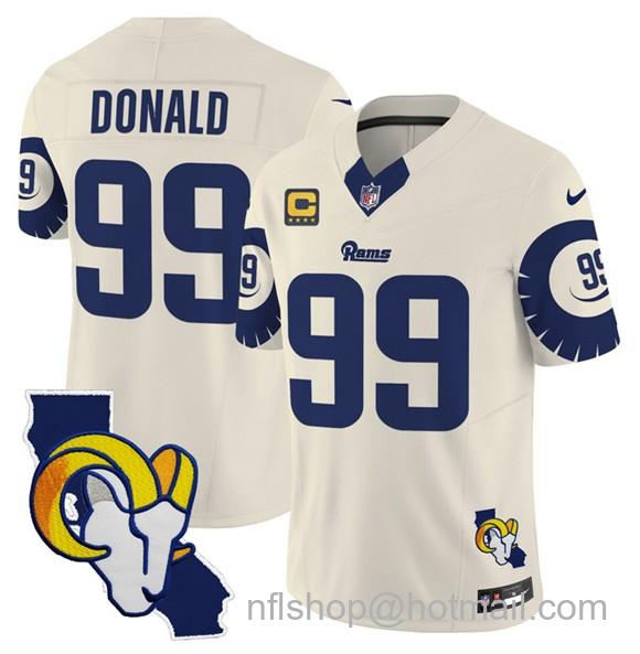 Men's Los Angeles Rams #99 Aaron Donald Bone 2025 4-Star C Patch F.U.S.E. V2 Limited Stitched Football Jersey