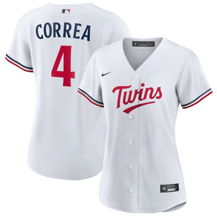 Women's Minnesota Twins #4 Carlos Correa White Stitched Baseball Jersey