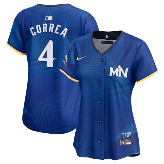 Women's Minnesota Twins #4 Carlos Correa Royal 2024 City Connect Limited Stitched Baseball Jersey