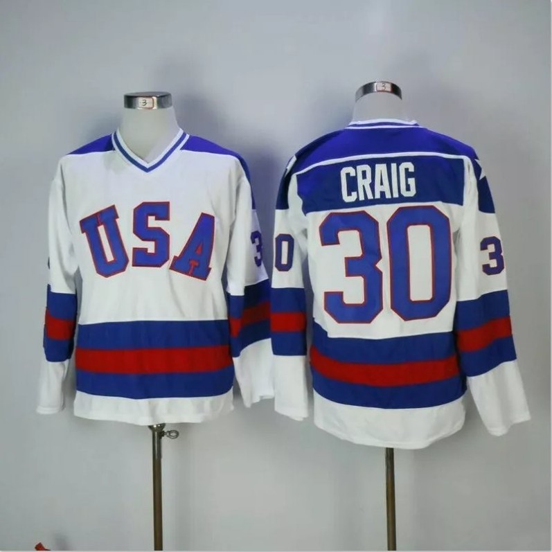 Men's Jim Craig Jersey #30 1980 Miracle On Ice White All Stitched