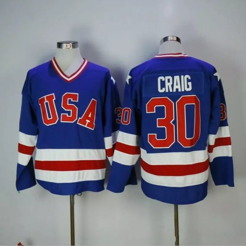 Men's Jim Craig Jersey #30 1980 Miracle On Ice Blue All Stitched