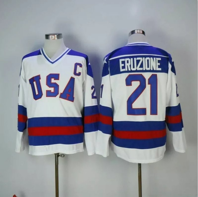 Men's Mike Eruzione Jersey #21 1980 Miracle On Ice White All Stitched