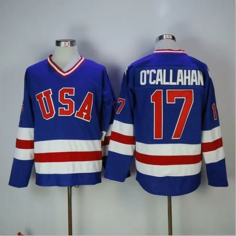 Men's Jack OCallahan Jersey #17 1980 Miracle On Ice Blue All Stitched