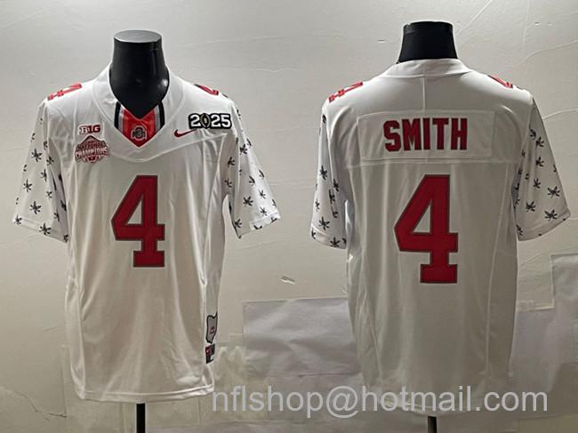 Men's Ohio State Buckeyes #4 Jeremiah Smith White 2025 CFP Final With National Champions Patch F.U.S.E. Vapor Limited Stitched Football College Football Jersey