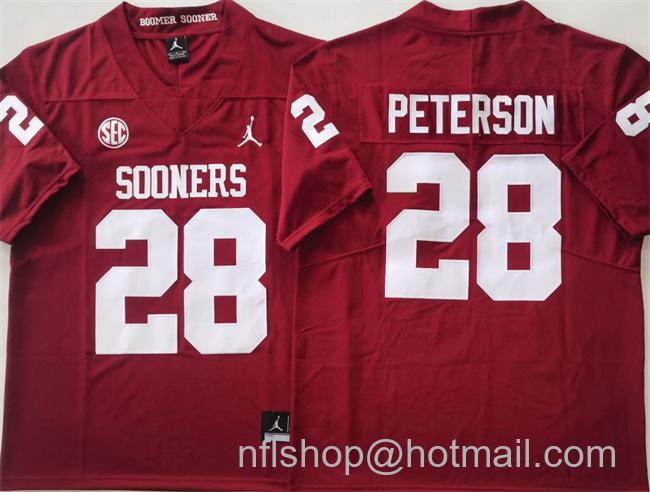 Men's Oklahoma Sooners #28 Adrian Peterson Red Stitched College Football Jersey