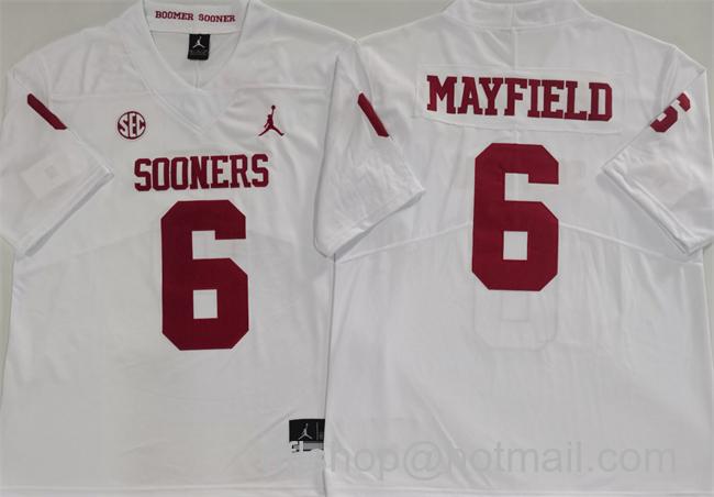 Men's Oklahoma Sooners #6 Baker Mayfield White Stitched College Football Jersey