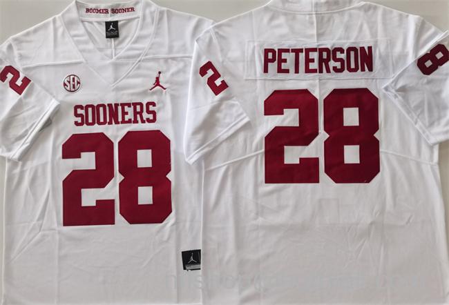 Men's Oklahoma Sooners #28 Adrian Peterson White Stitched College Football Jersey