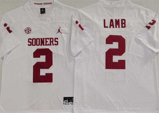 Men's Oklahoma Sooners #2 CeeDee Lamb White Stitched College Football Jersey