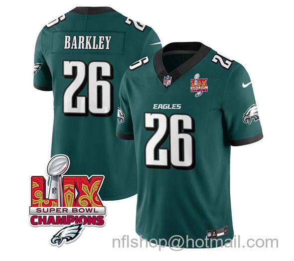 Youth Philadelphia Eagles #26 Saquon Barkley Green 2025 Eagles Logo Super Bowl LIX Patch New F.U.S.E. Vapor Untouchable Limited Stitched Football Jersey