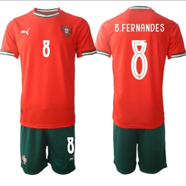 Men's Portugal Team #8 B.Fernandes 2025 Red Home Soccer Jersey Suit