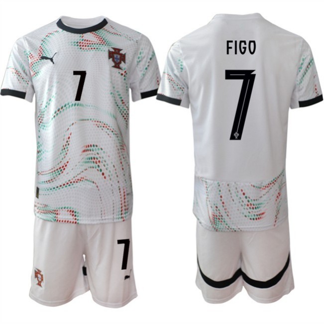 Men's Portugal Team #7 Luís Figo 2025 White Away Soccer Jersey Suit