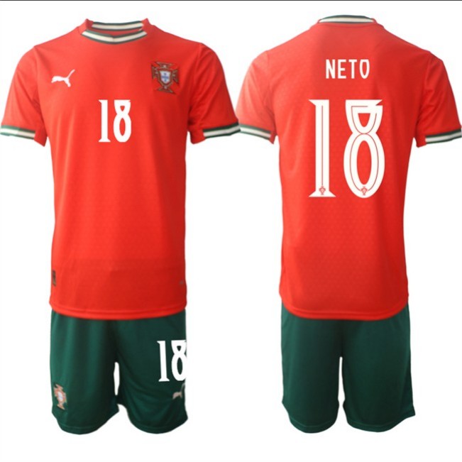 Men's Portugal Team #18 Pedro Neto 2025 Red Home Soccer Jersey Suit