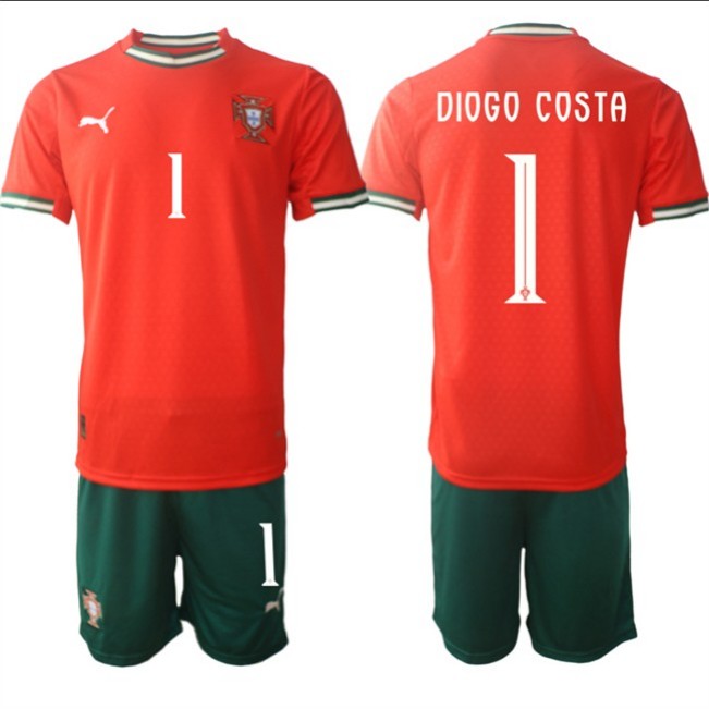 Men's Portugal Team #1 Diogo Costa 2025 Red Home Soccer Jersey Suit