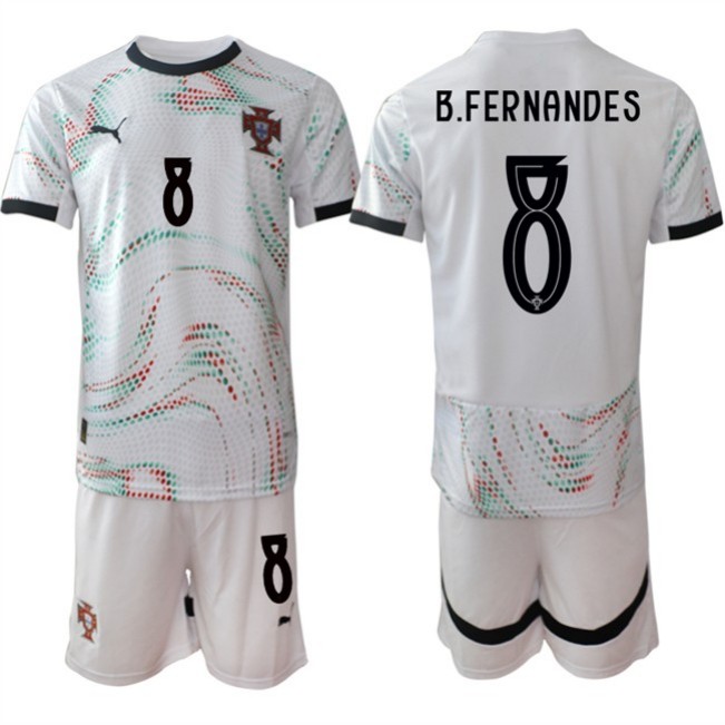 Men's Portugal Team #8 B.Fernandes 2025 White Away Soccer Jersey Suit