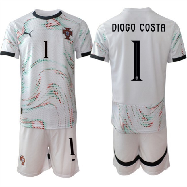 Men's Portugal Team #1 Diogo Costa 2025 White Away Soccer Jersey Suit