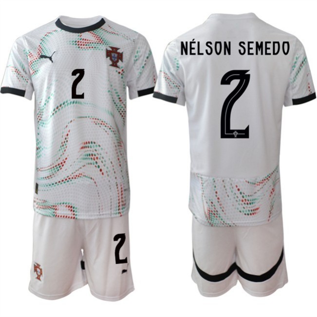 Men's Portugal Team #2 Nélson Semedo 2025 White Away Soccer Jersey Suit