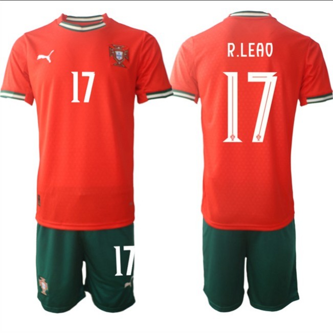 Men's Portugal Team #17 Rafael Le?o 2025 Red Home Soccer Jersey Suit