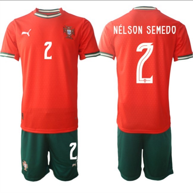 Men's Portugal Team #2 Nélson Semedo 2025 Red Home Soccer Jersey Suit