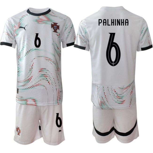 Men's Portugal Team #6 Jo?o Palhinha 2025 White Away Soccer Jersey Suit