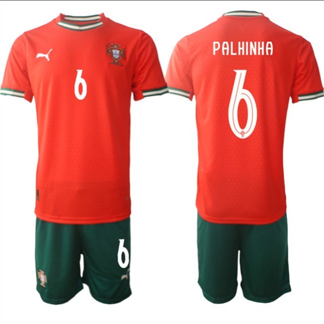 Men's Portugal Team #6 Jo?o Palhinha 2025 Red Home Soccer Jersey Suit