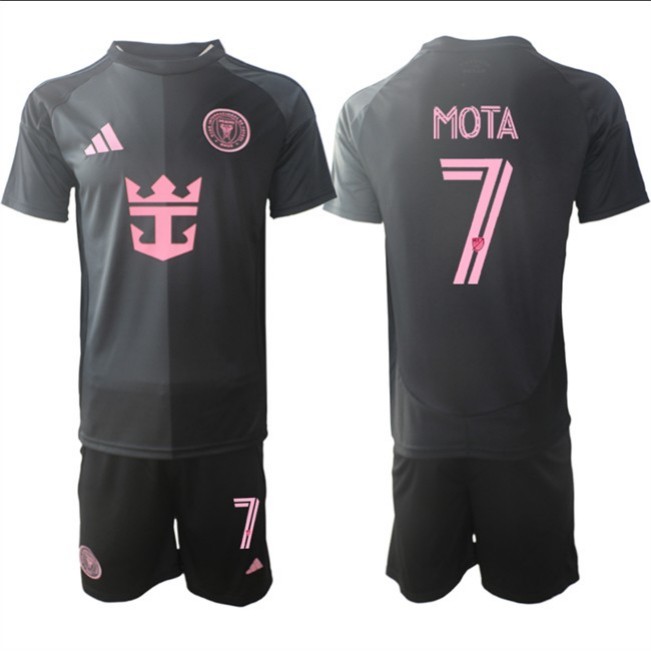 Men's Inter Miami CF #7 Jean Mota 2025 Black Away Soccer Jersey Suit