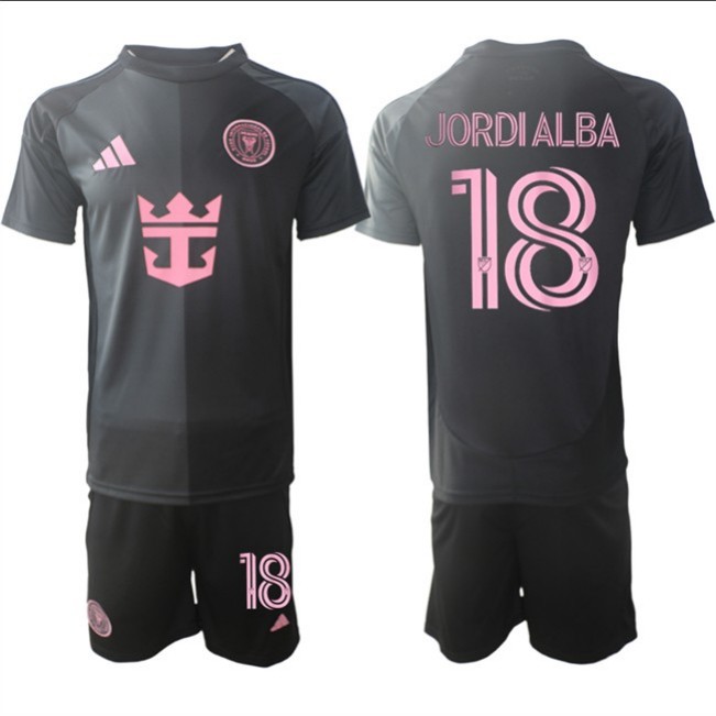 Men's Inter Miami CF #18 Jordi Alba 2025 Black Away Soccer Jersey Suit